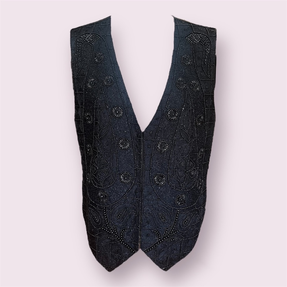 liz claiborne vintage black beaded suit vest